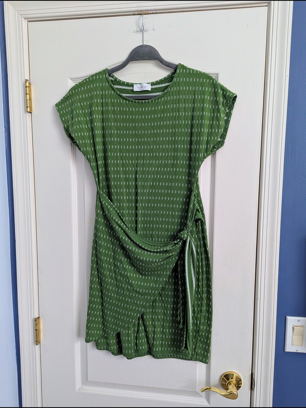 Kaileigh Olive Green Side-Tie Midi with Subtle Dash Print